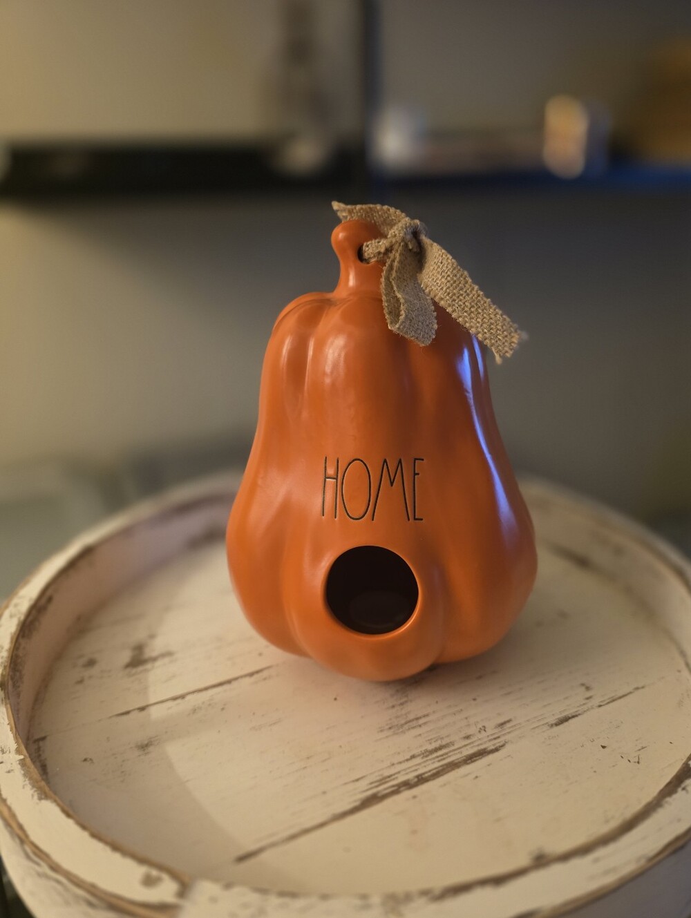 Rae Dunn Orange Ceramic Pumpkin Birdhouse with Burlap Bow